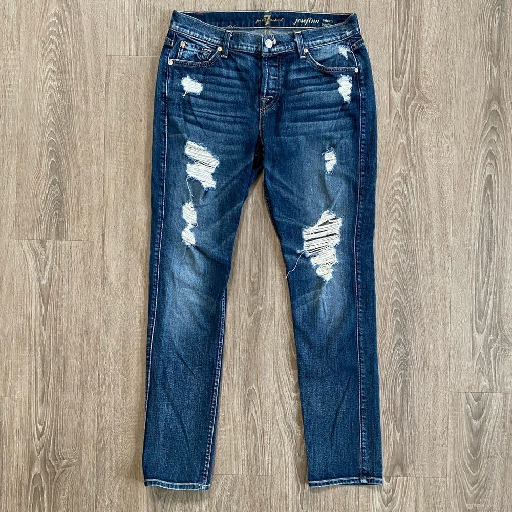7 For All Mankind Distressed Josefina Skinny Boyfriend Jeans, Size 26